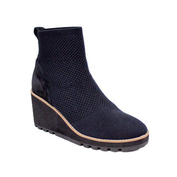 Eileen Fisher London Recycled Stretch Knit Black Bootie High Wegde Platform EUC - Picture 1 of 11